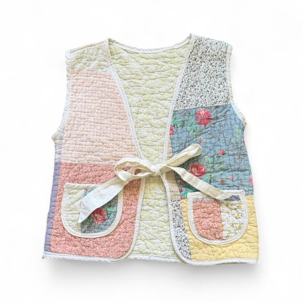 Handmadequilted vest with tie front